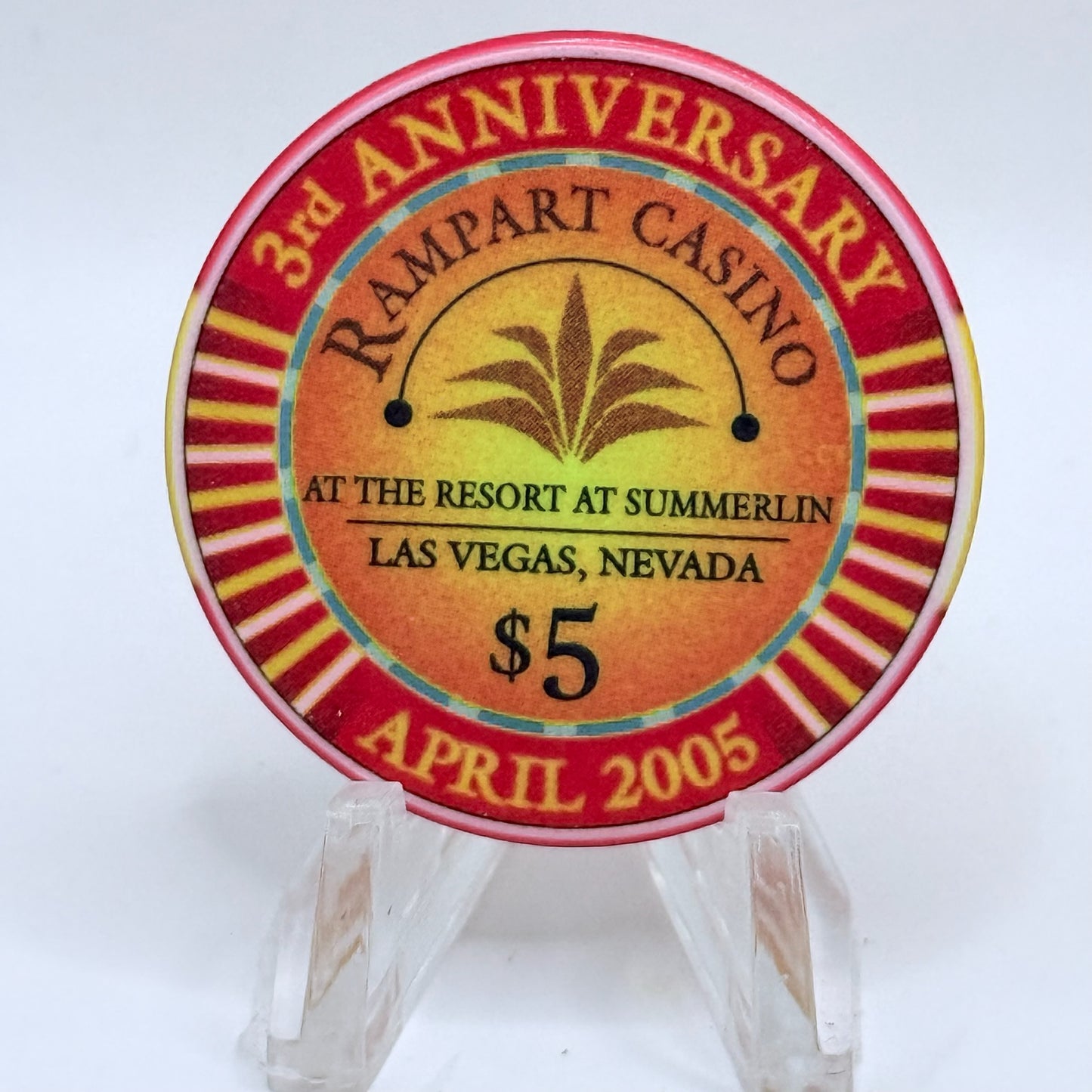 Rampart Casino Las Vegas Nevada 2005 'Third Anniversary' LE $5 Casino Chip E4492