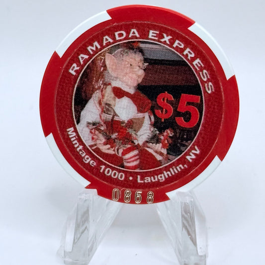 Ramada Express Laughlin Nevada 2006 'Christmas' LE $5 Casino Chip E8493