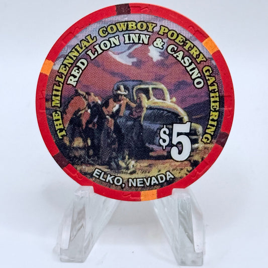 Red Lion (Inn &) Casino Elko Nevada 2000 'The Millennial Cowboy Poetry Gathering' LE $5 Casino Chip V5334