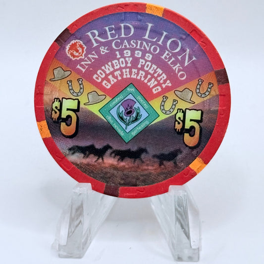 Red Lion (Inn &) Casino Elko Nevada 1999 'Cowboy Poetry Gathering' LE $5 Casino Chip V3272