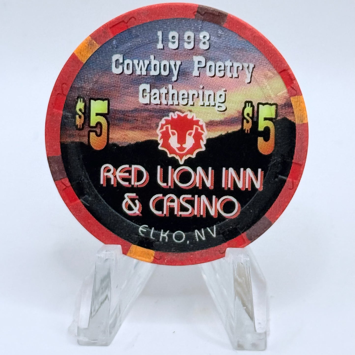 Red Lion (Inn &) Casino Elko Nevada 1998 'Cowboy Poetry Gathering' LE $5 Casino Chip V1378