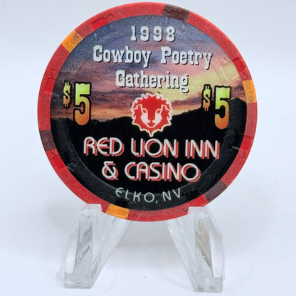 Red Lion (Inn &) Casino Elko Nevada 1998 'Cowboy Poetry Gathering' LE $5 Casino Chip V1378