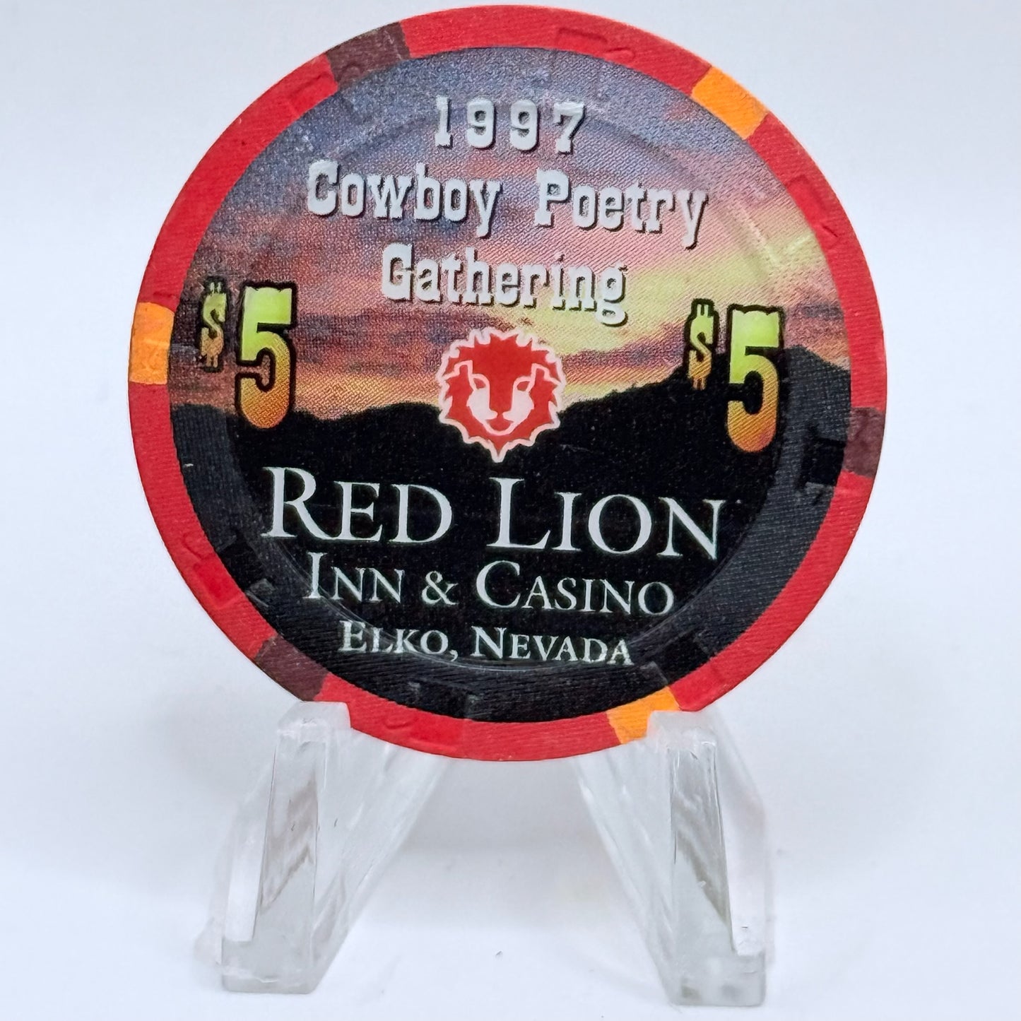 Red Lion (Inn &) Casino Elko Nevada 1997 'Cowboy Poetry Gathering' LE $5 Casino Chip N8995