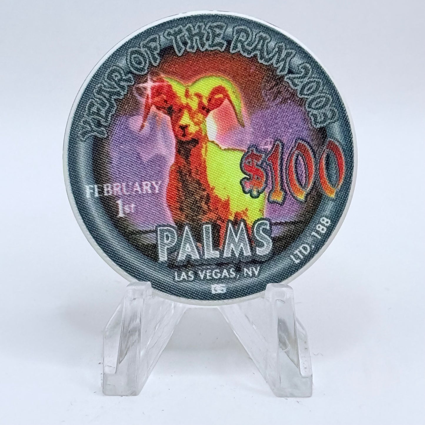 Palms Casino Resort Las Vegas Nevada 2003 'Year Of The Ram' LE $100 Casino Chip E2054
