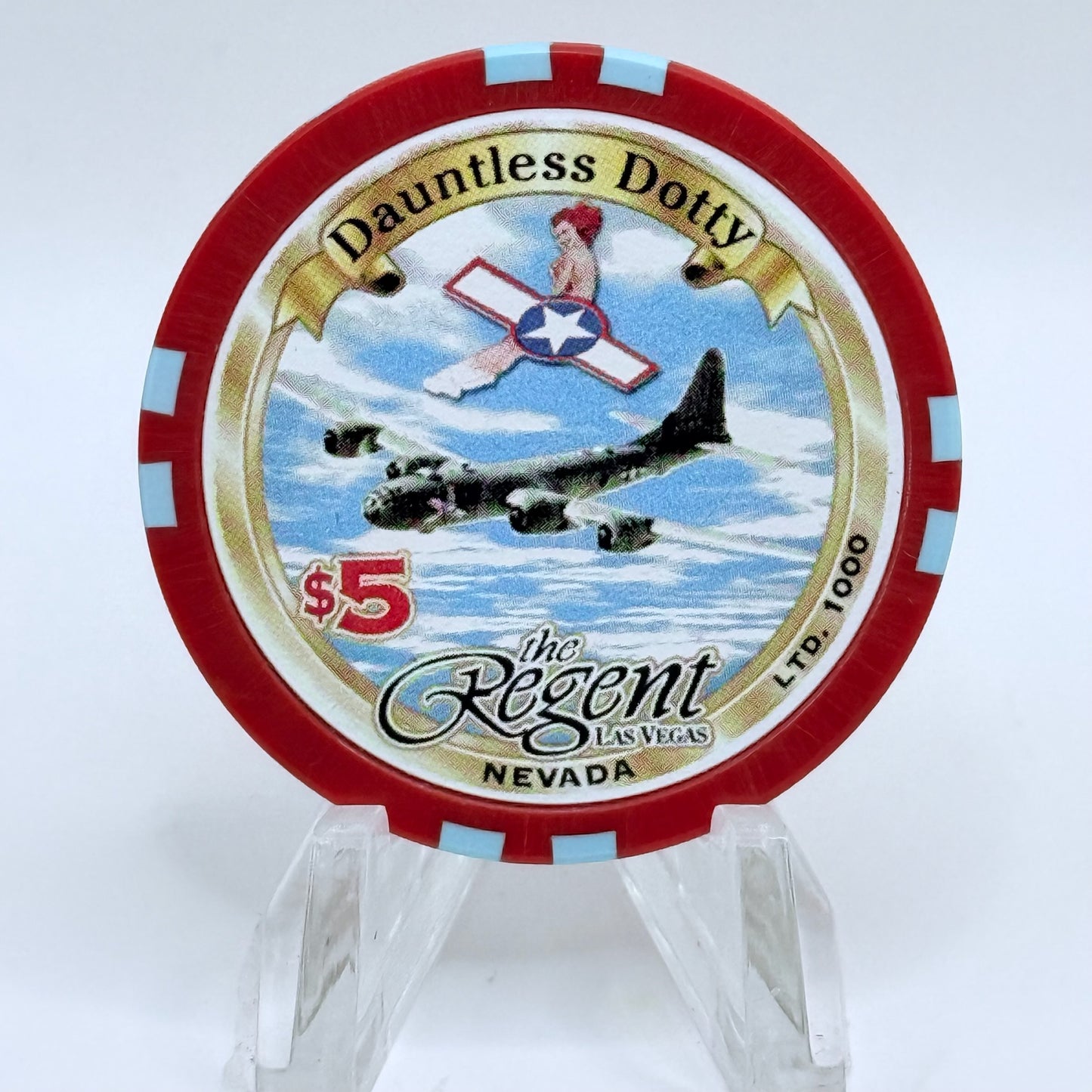 The Regent Las Vegas Nevada 2001 'Col. Robert K. Morgan -Dauntless Dotty' LE $5 Casino Chip V7644