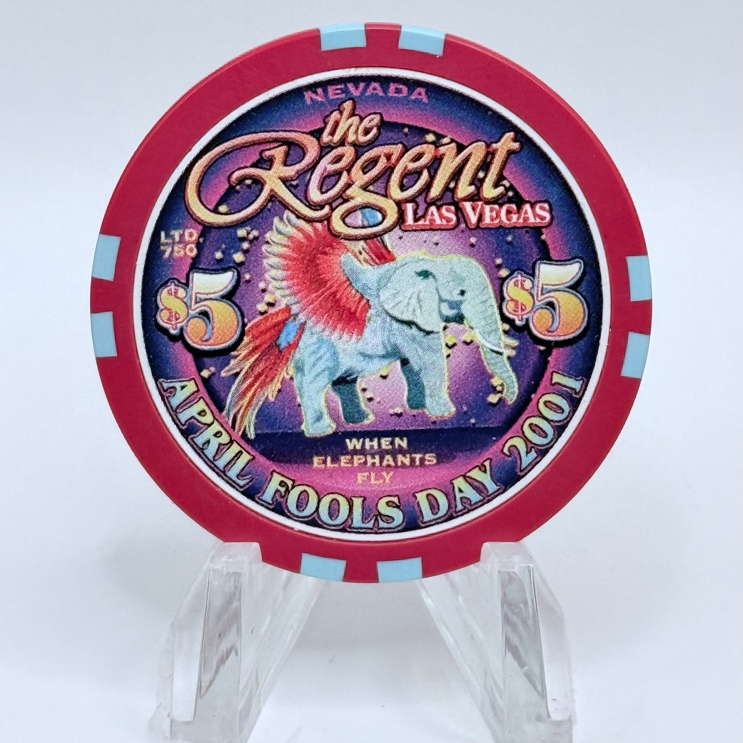 The Regent Las Vegas Nevada 2001 'April Fools Day, When Elephants Fly' LE $5 Casino Chip V7640