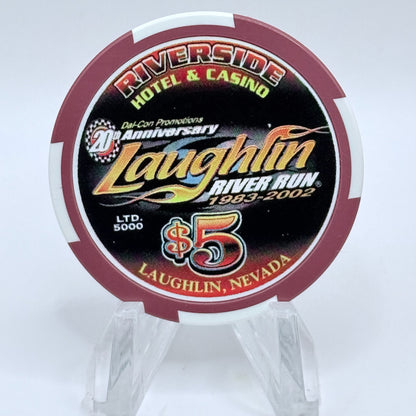 Riverside Resort Casino Laughlin Nevada 2002 'River Run 20th Anniversary' LE $5 Casino Chip E2355