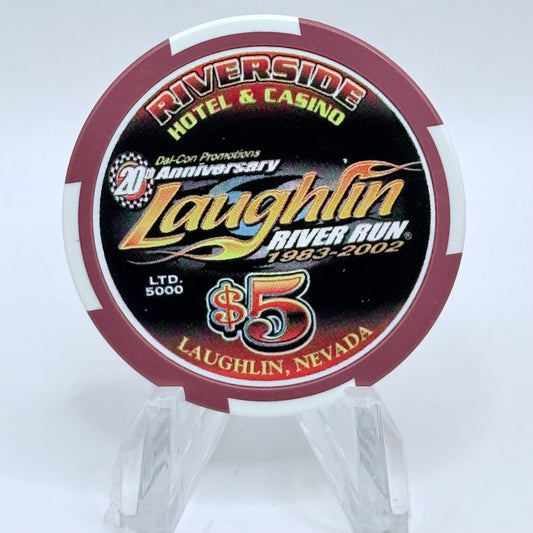 Riverside Resort Casino Laughlin Nevada 2002 'River Run 20th Anniversary' LE $5 Casino Chip E2355