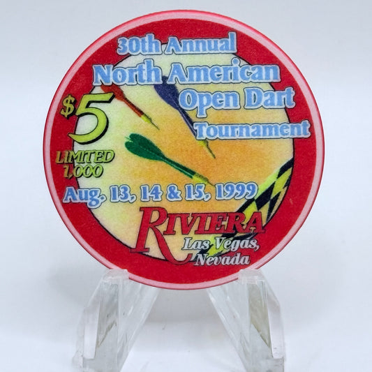Riviera Las Vegas Nevada 1999 '30th Annual North American Open Dart Tournament' LE $5 Casino Chip V5380