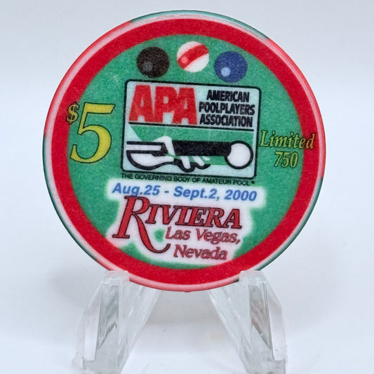Riviera Las Vegas Nevada 2000 'Apa Pool Tourney' LE $5 Casino Chip V5381