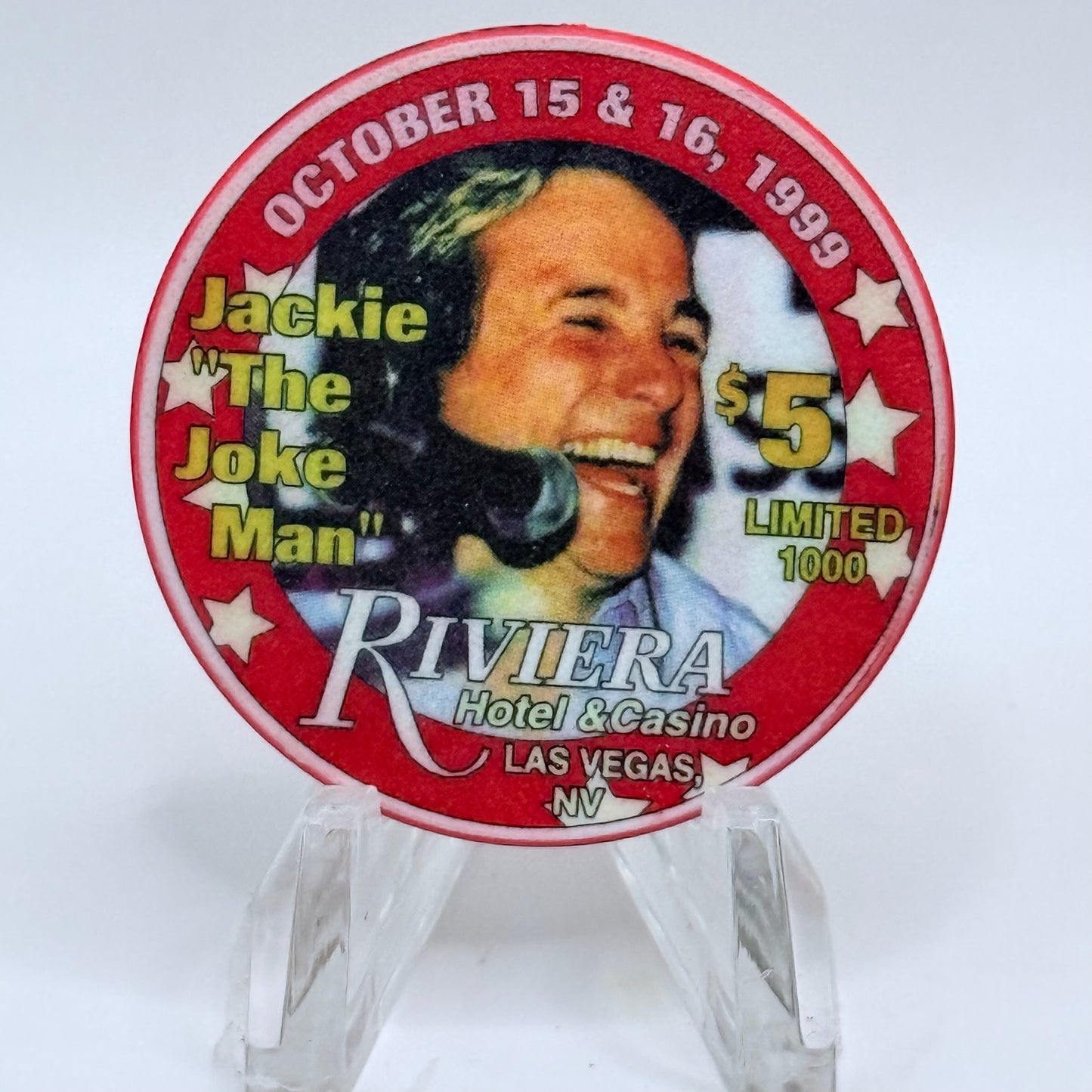 Riviera Las Vegas Nevada 1999 'Jackie 'The Joke Man'' LE $5 Casino Chip V5393