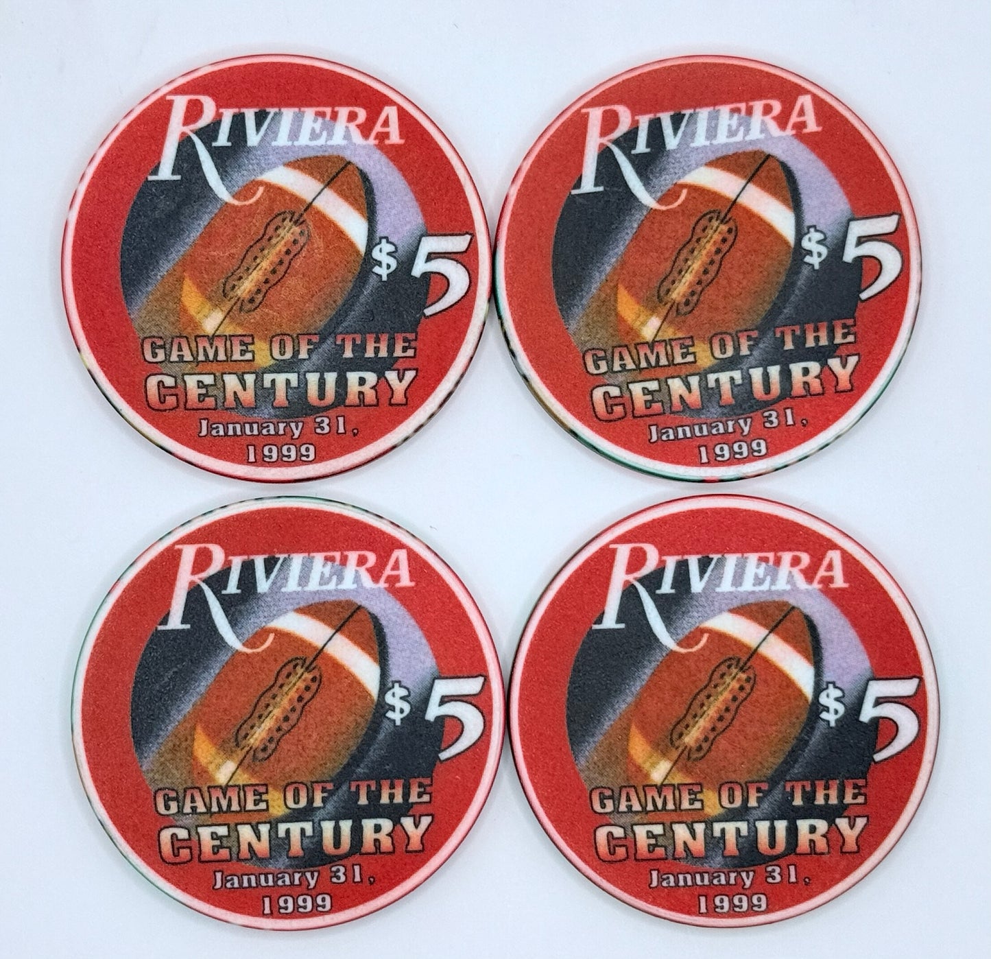 Riviera Las Vegas Nevada 1999 'Game Of The Century - Set of 4' LE $5 Casino Chip