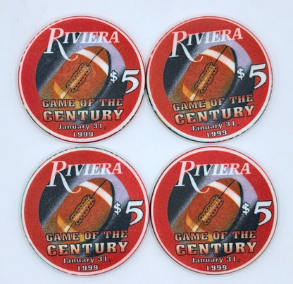 Riviera Las Vegas Nevada 1999 'Game Of The Century - Set of 4' LE $5 Casino Chip