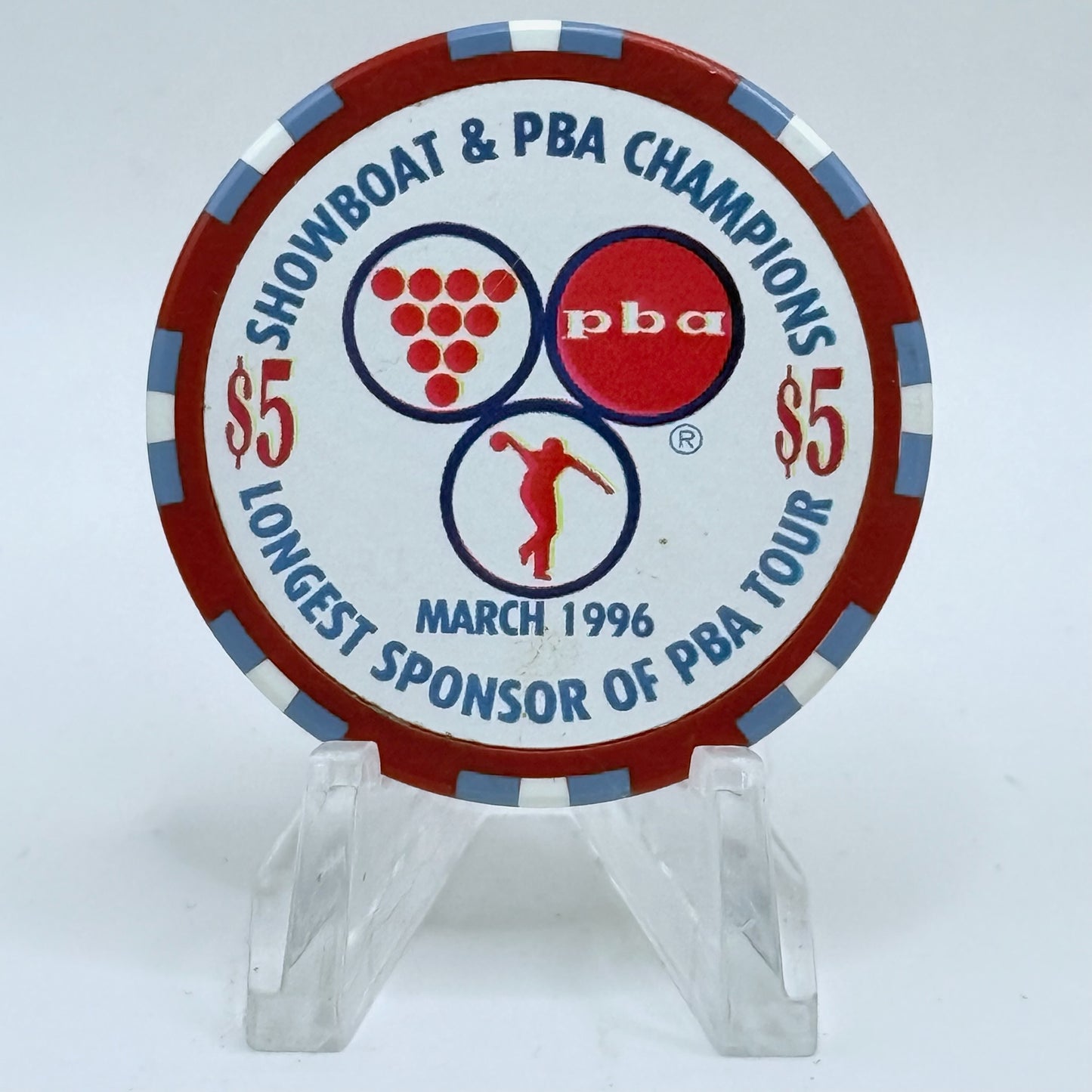 Showboat Las Vegas Nevada 1996 'PBA Bowler, Mike Aulby' LE $5 Casino Chip N9075