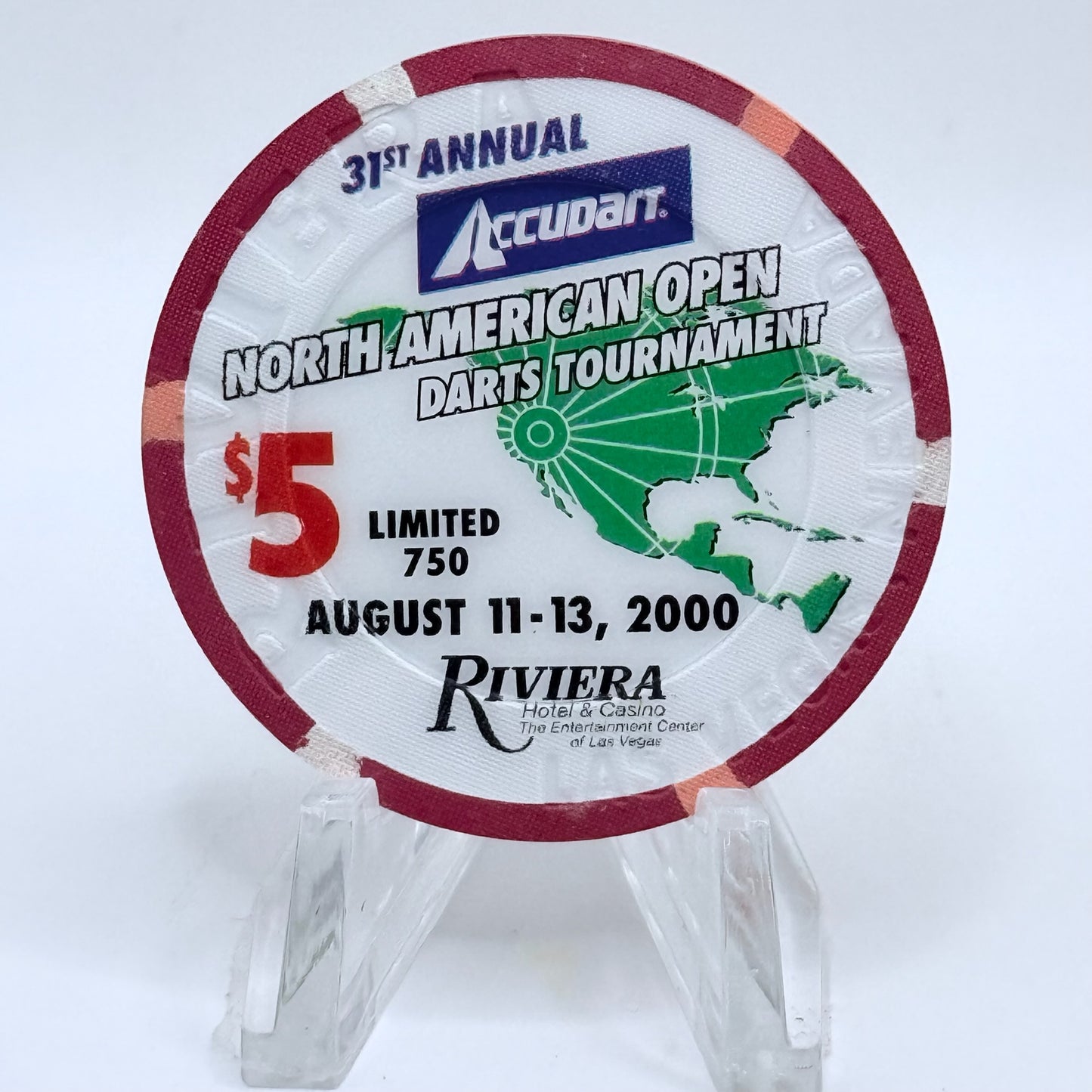 Riviera Las Vegas Nevada 2000 'North American Open Darts Tournament' LE $5 Casino Chip V7337