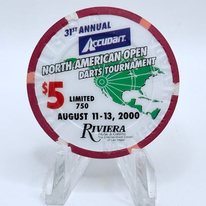 Riviera Las Vegas Nevada 2000 'North American Open Darts Tournament' LE $5 Casino Chip V7337