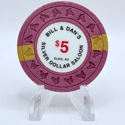 Bill & Dan's Silver Dollar Saloon Elko Nevada 1991 $5 Casino Chip N3340