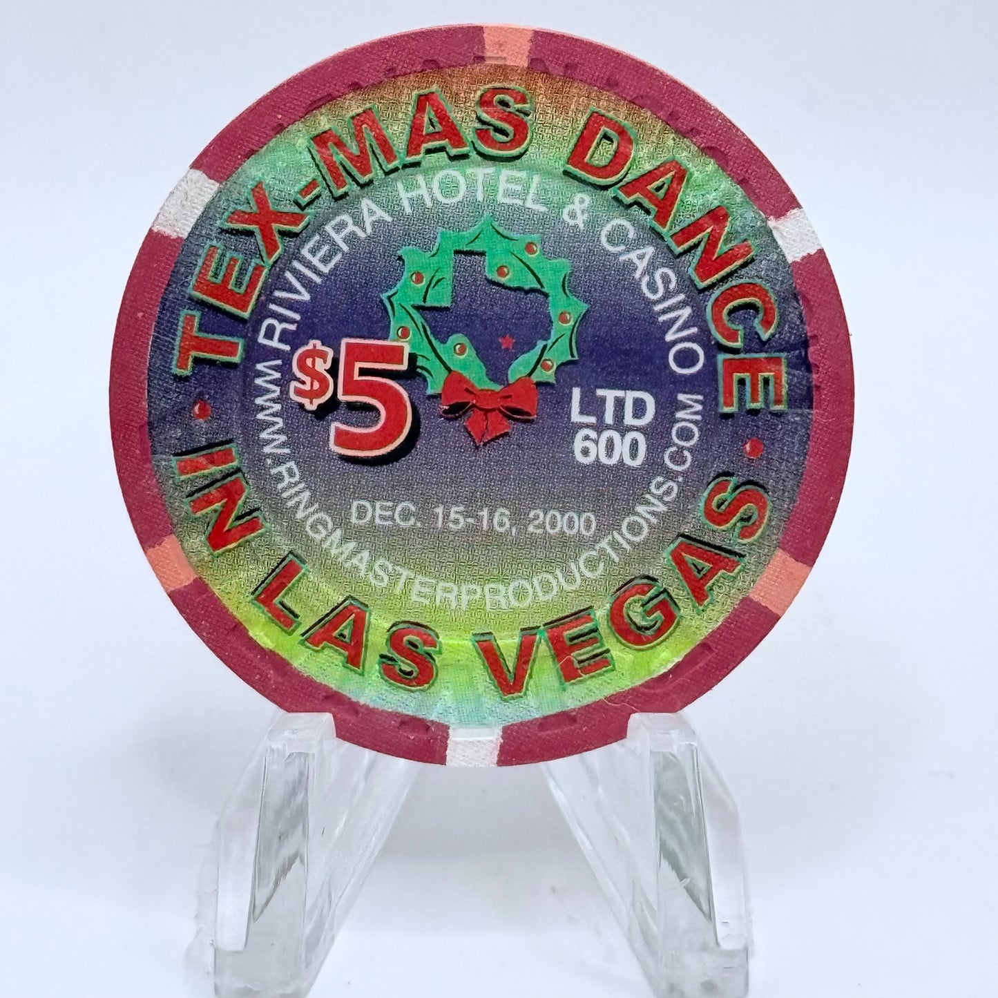 Riviera Las Vegas Nevada 2000 'Tex-mas Dance' LE $5 Casino Chip V7456
