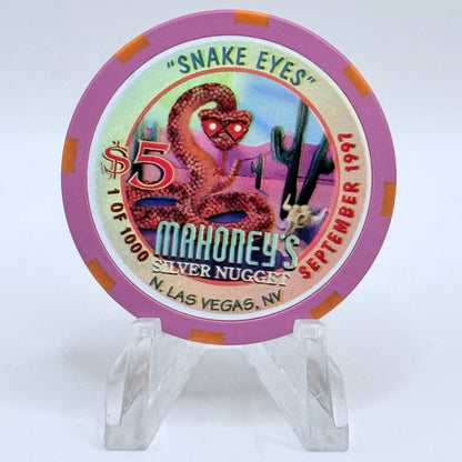 Mahoney's Silver Nugget N. Las Vegas Nevada 1997 'Snake Eyes' LE $5 Casino Chip V1522