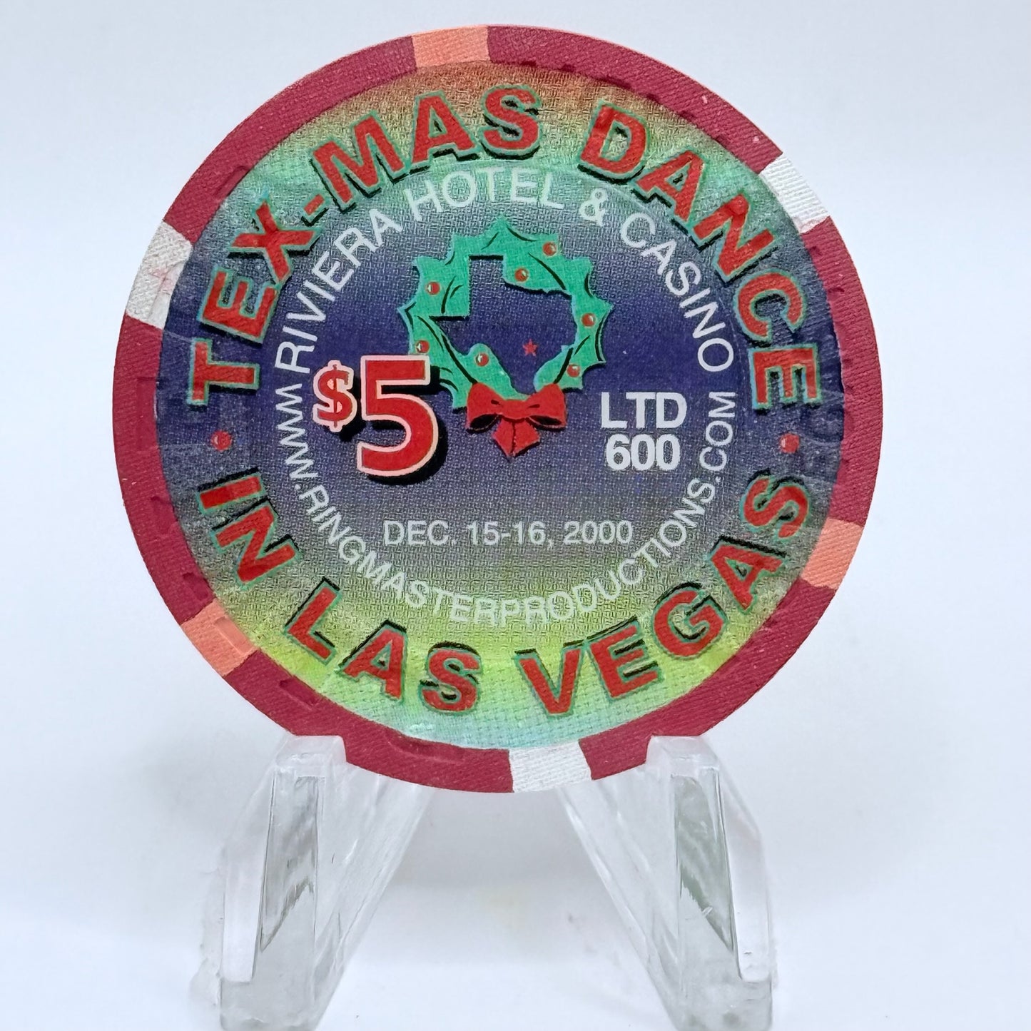 Riviera Las Vegas Nevada 2000 'Tex-mas Dance' LE $5 Casino Chip V7456