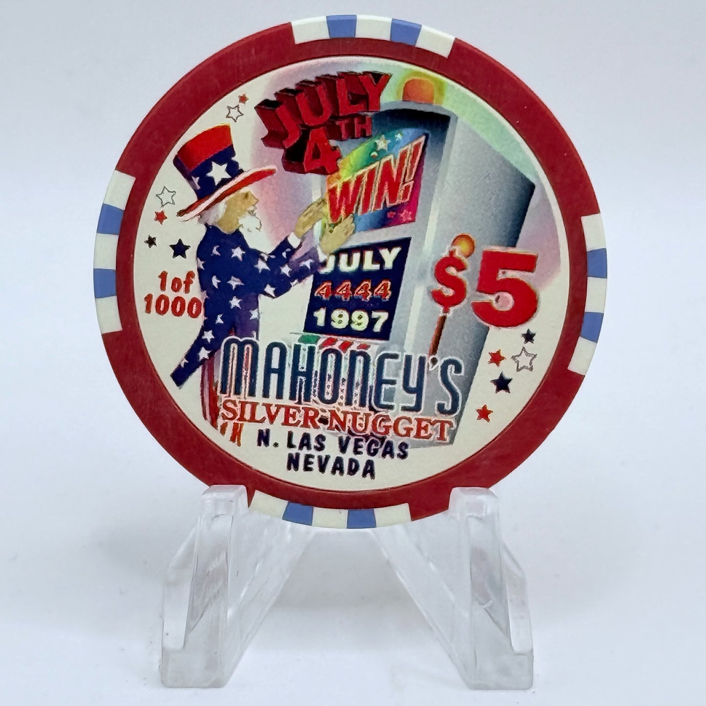 Mahoney's Silver Nugget N. Las Vegas Nevada 1997 'July 4th' LE $5 Casino Chip V1520
