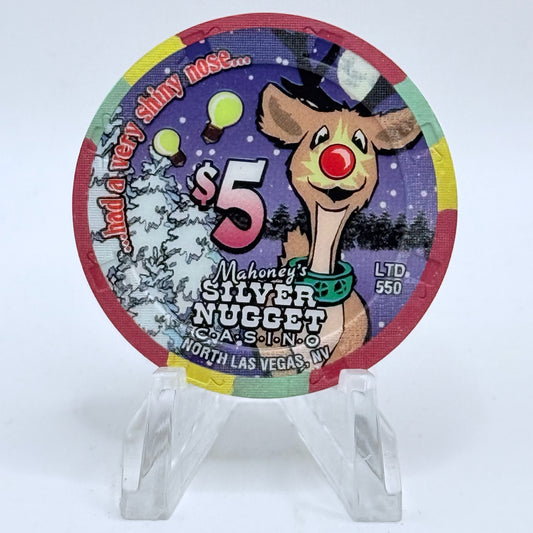 Mahoney's Silver Nugget N. Las Vegas Nevada 2001 'Had A Very Shiny Nose - Christmas' LE $5 Casino Chip E2530