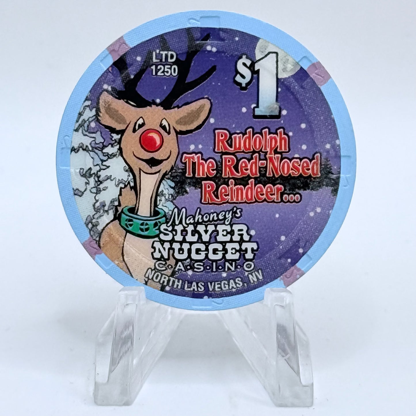 Mahoney's Silver Nugget N. Las Vegas Nevada 2001 'Rudolph - Christmas' LE $1 Casino Chip E2517