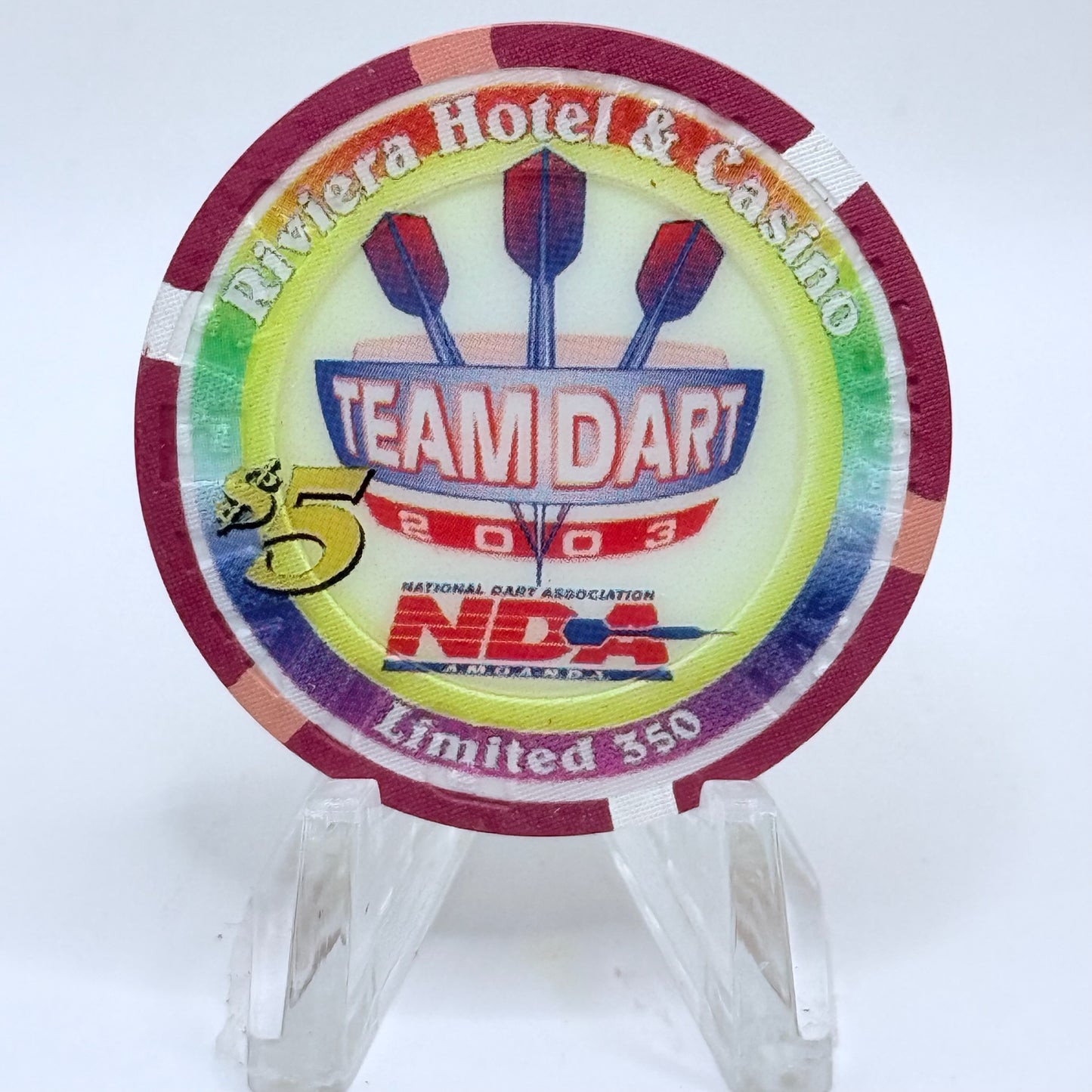 Riviera Las Vegas Nevada 2003 'Team Dart' LE $5 Casino Chip E2391