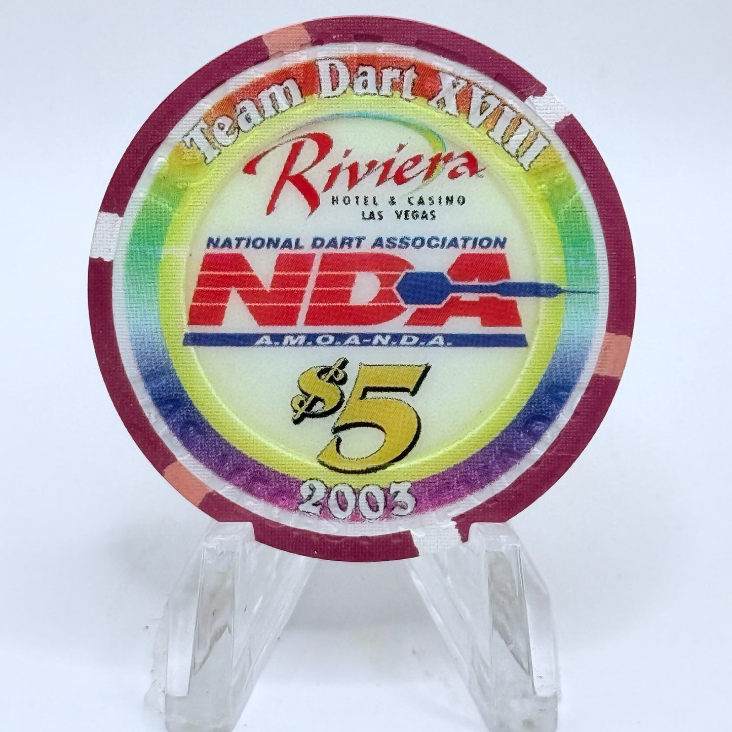 Riviera Las Vegas Nevada 2003 'Team Dart' LE $5 Casino Chip E2391