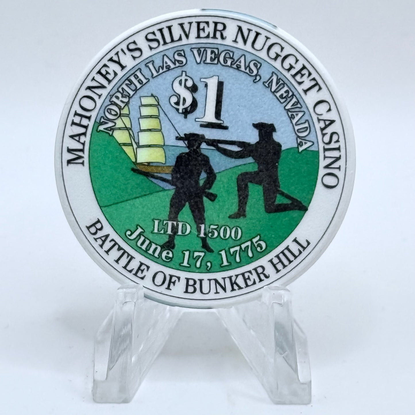 Mahoney's Silver Nugget N. Las Vegas Nevada 2002 'Battle Of Bunker Hill' LE $1 Casino Chip E2514