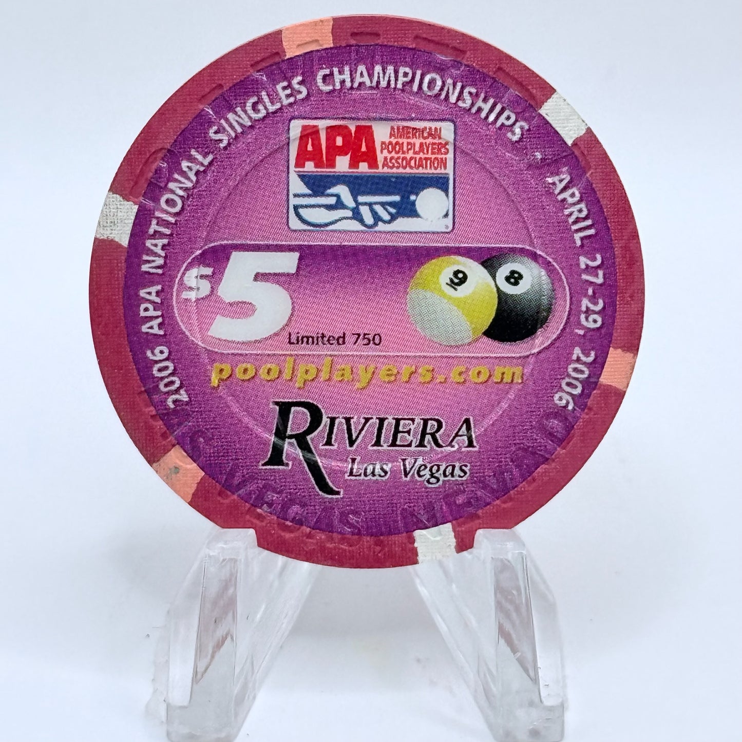 Riviera Las Vegas Nevada 2006 'Apa Pool Tourney' LE $5 Casino Chip E8326