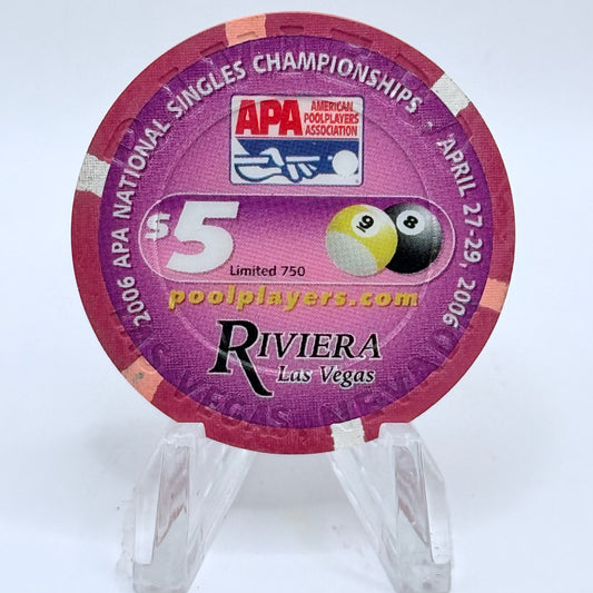 Riviera Las Vegas Nevada 2006 'Apa Pool Tourney' LE $5 Casino Chip E8326