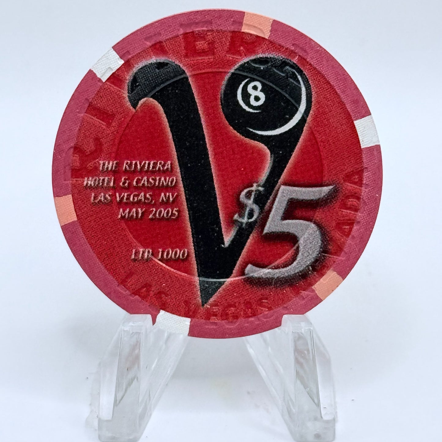 Riviera Las Vegas Nevada 2005 'Eight Ball' LE $5 Casino Chip E8320