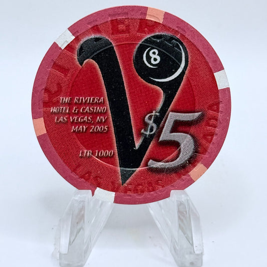 Riviera Las Vegas Nevada 2005 'Eight Ball' LE $5 Casino Chip E8320