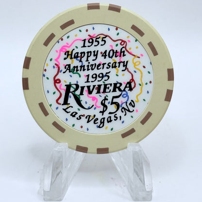 Riviera Las Vegas Nevada 1995 'Happy 40th Anniversary' LE $5 Casino Chip N0502