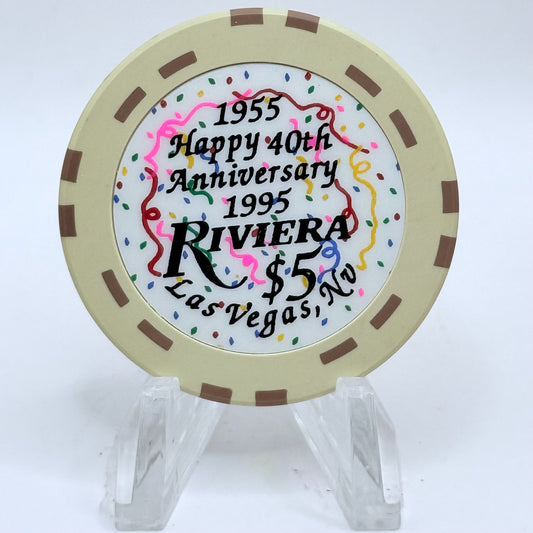 Riviera Las Vegas Nevada 1995 'Happy 40th Anniversary' LE $5 Casino Chip N0502