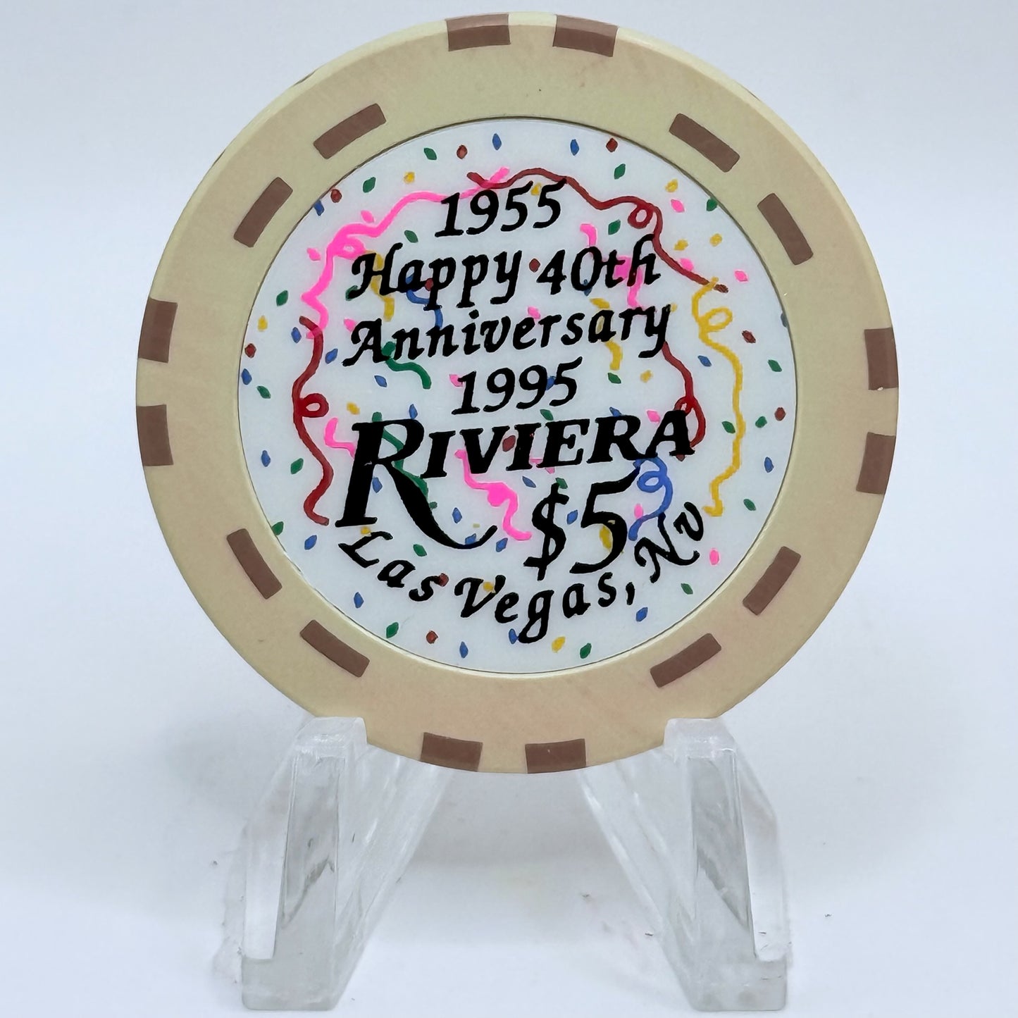 Riviera Las Vegas Nevada 1995 'Happy 40th Anniversary' LE $5 Casino Chip N0502