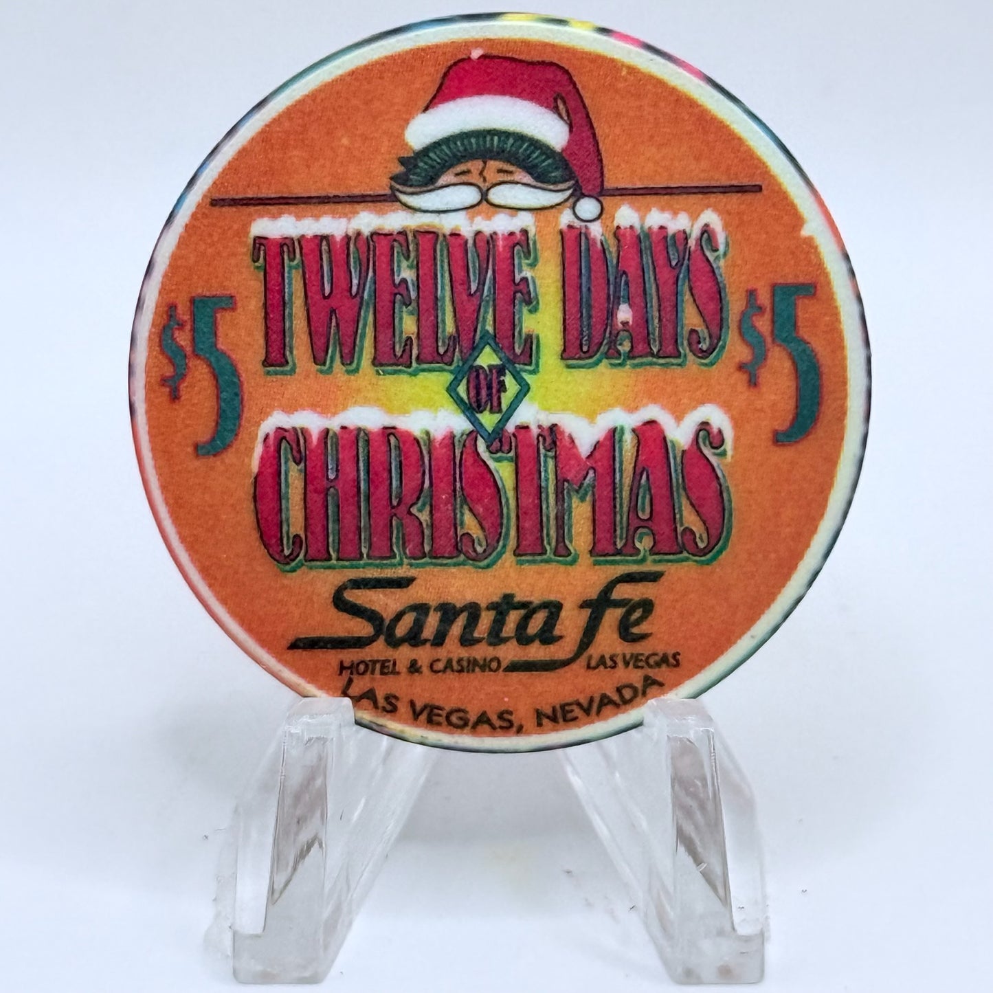 Santa Fe Las Vegas Nevada 1998 'Twelve Days Of Christmas' LE $5 Casino Chip V3388