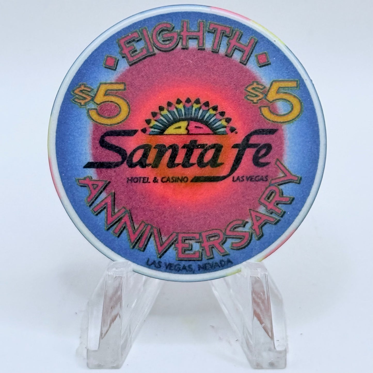 Santa Fe Las Vegas Nevada 1999 'Eighth Anniverary' LE $5 Casino Chip V3384