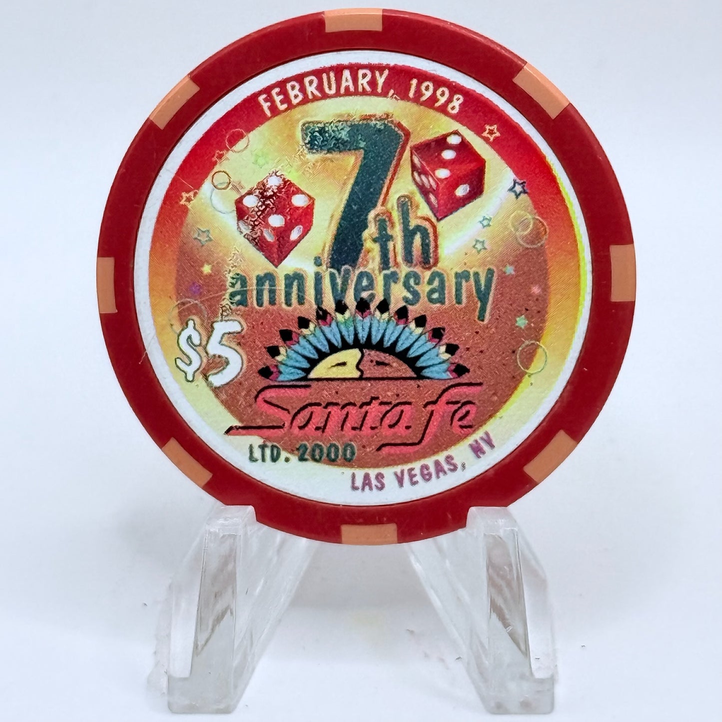 Santa Fe Las Vegas Nevada 1998 '7th Anniverary' LE $5 Casino Chip V1487