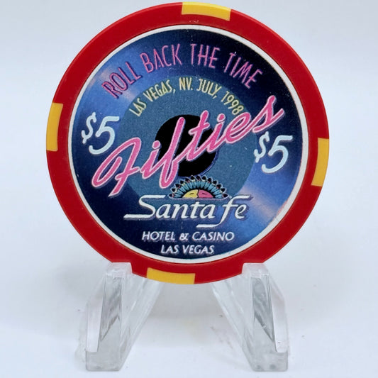Santa Fe Las Vegas Nevada 1998 'Roll Back The Time Fifties' LE $5 Casino Chip V3387