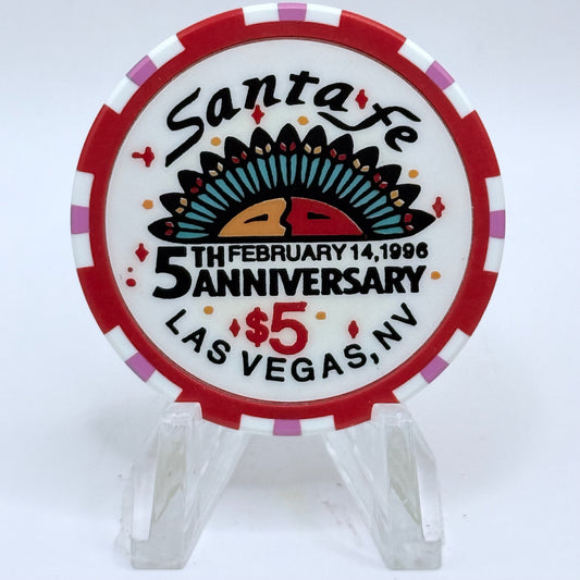 Santa Fe Las Vegas Nevada 1996 '5th Anniversary - Valentines Day' LE $5 Casino Chip N7922