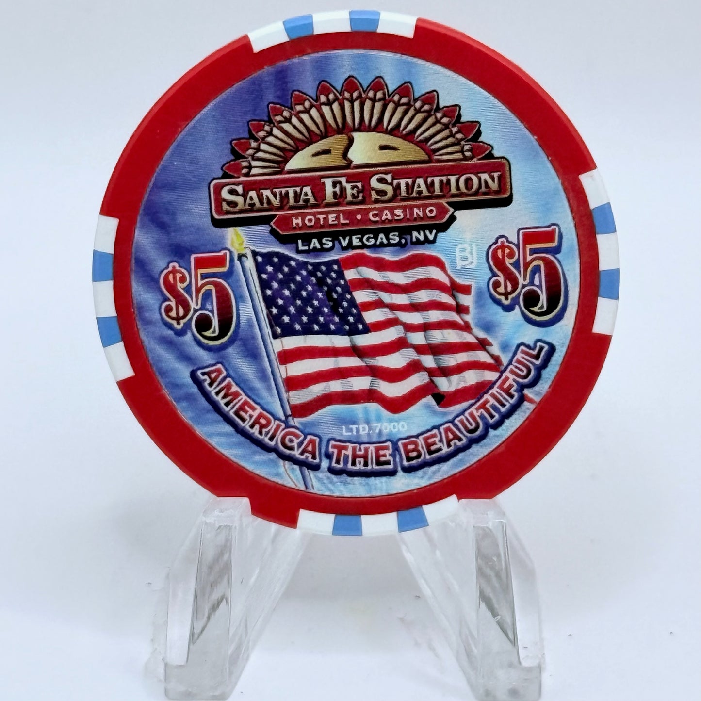 Santa Fe Station Las Vegas Nevada 2002 'America The Beautiful' LE $5 Casino Chip E2482