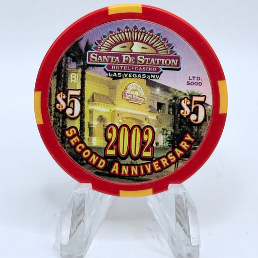 Santa Fe Station Las Vegas Nevada 2002 'Second Anniversary' LE $5 Casino Chip E2483