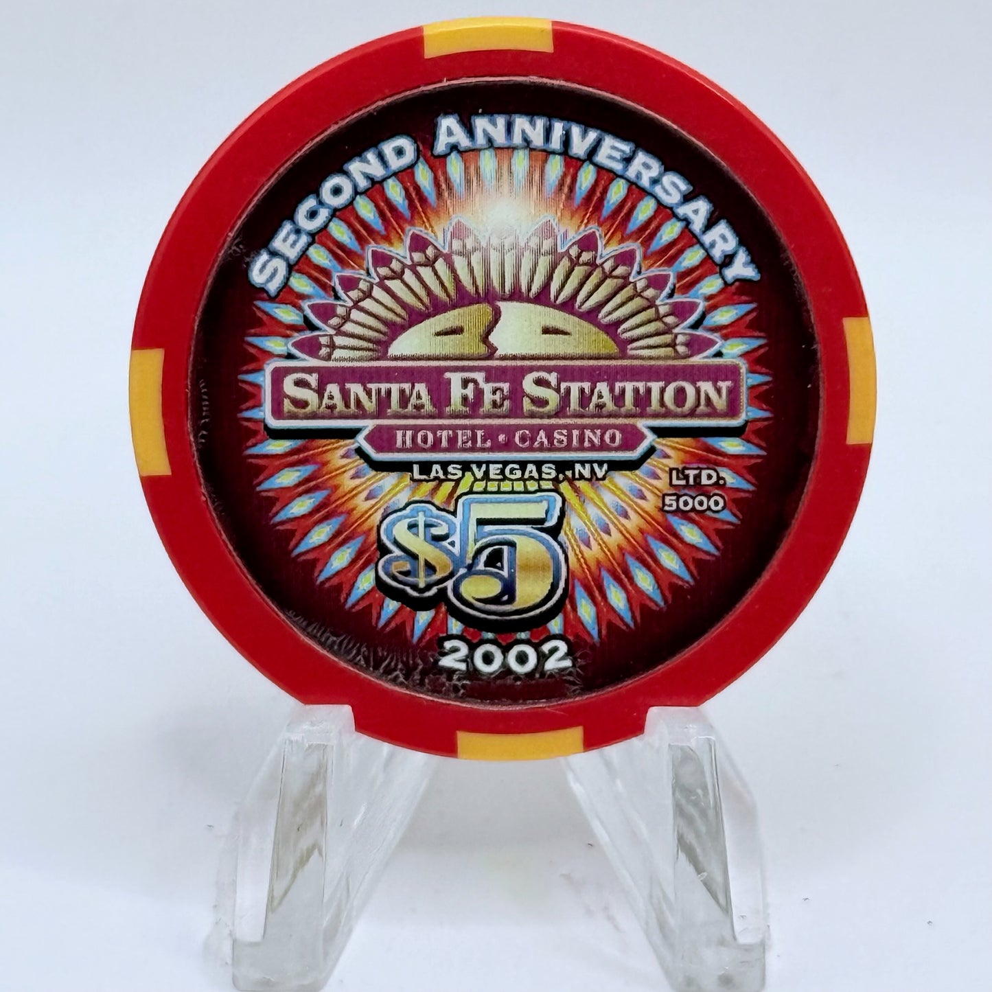 Santa Fe Station Las Vegas Nevada 2002 'Second Anniversary' LE $5 Casino Chip E2483