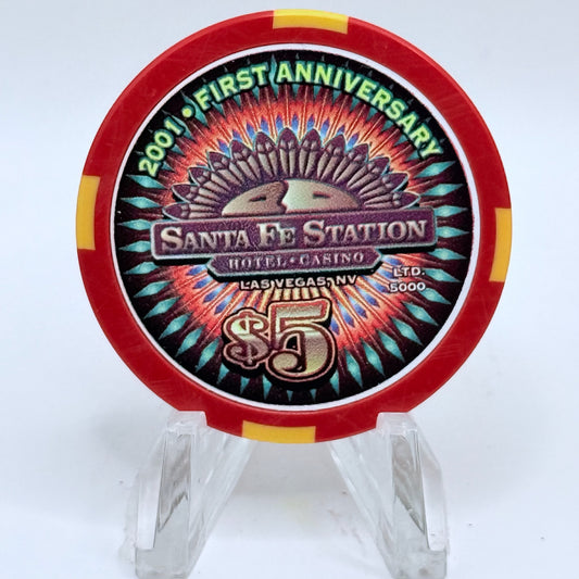 Santa Fe Station Las Vegas Nevada 2001 'First Anniversary' LE $5 Casino Chip V9740