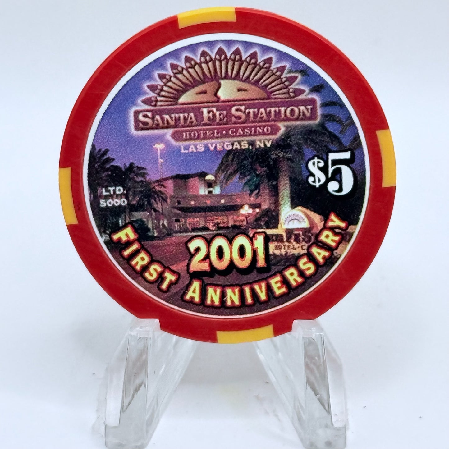 Santa Fe Station Las Vegas Nevada 2001 'First Anniversary' LE $5 Casino Chip V9740
