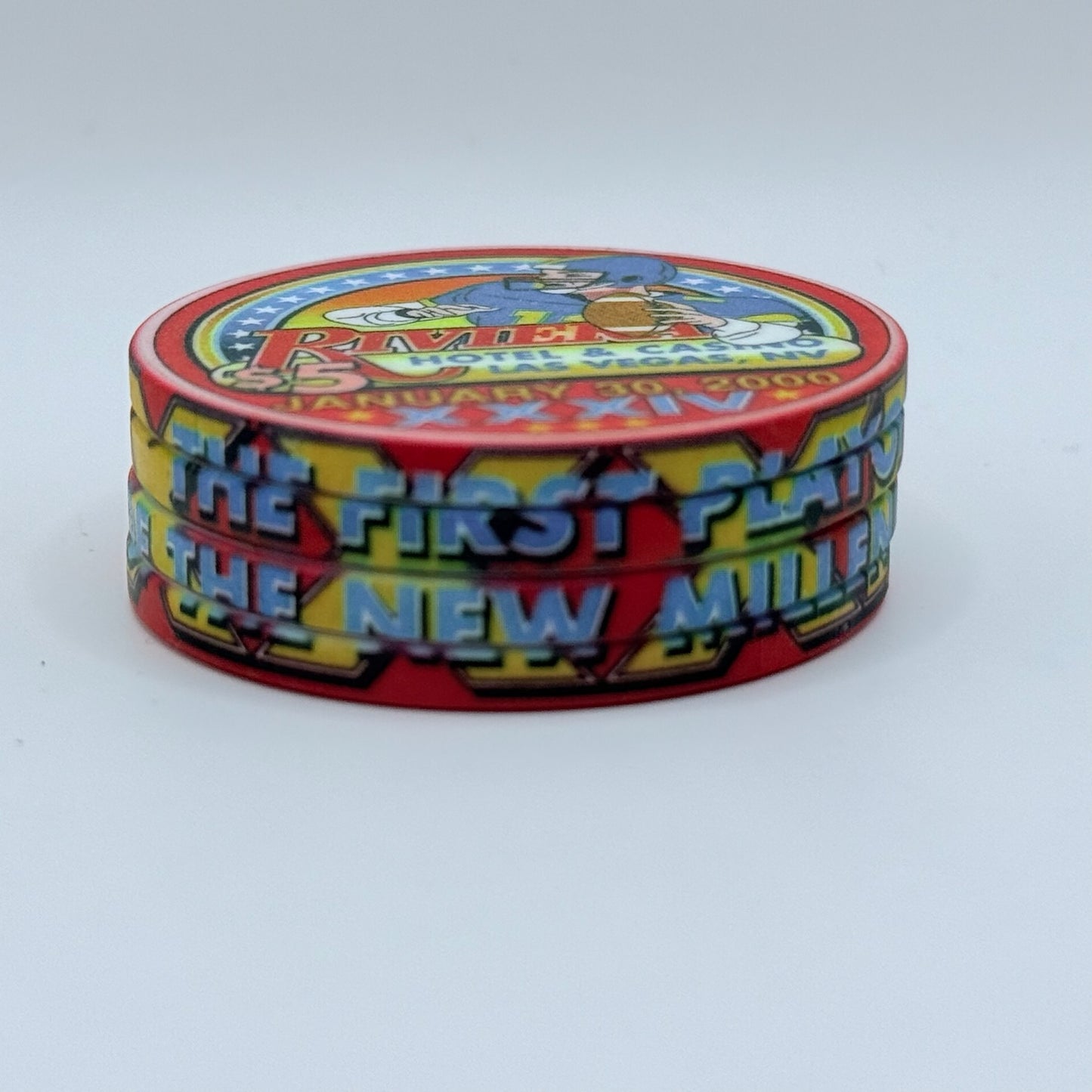 Riviera Las Vegas Nevada 2000 'January 30, Superbowl XXXIV - set of 4 chips' LE $5 Casino Chip