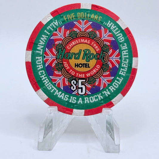 Hard Rock -  Las Vegas Nevada 1995 'Christmas' LE $5 Casino Chip N8486
