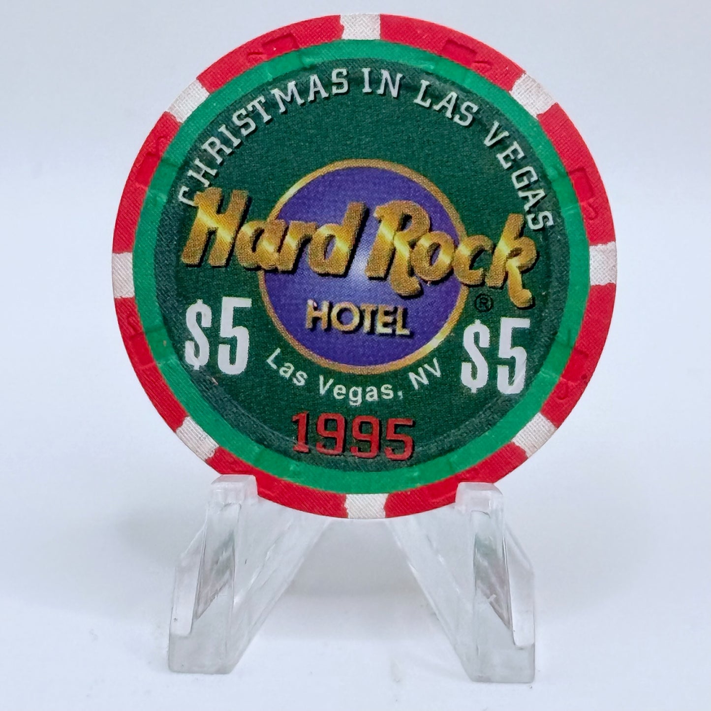 Hard Rock -  Las Vegas Nevada 1995 'Christmas' LE $5 Casino Chip N8486